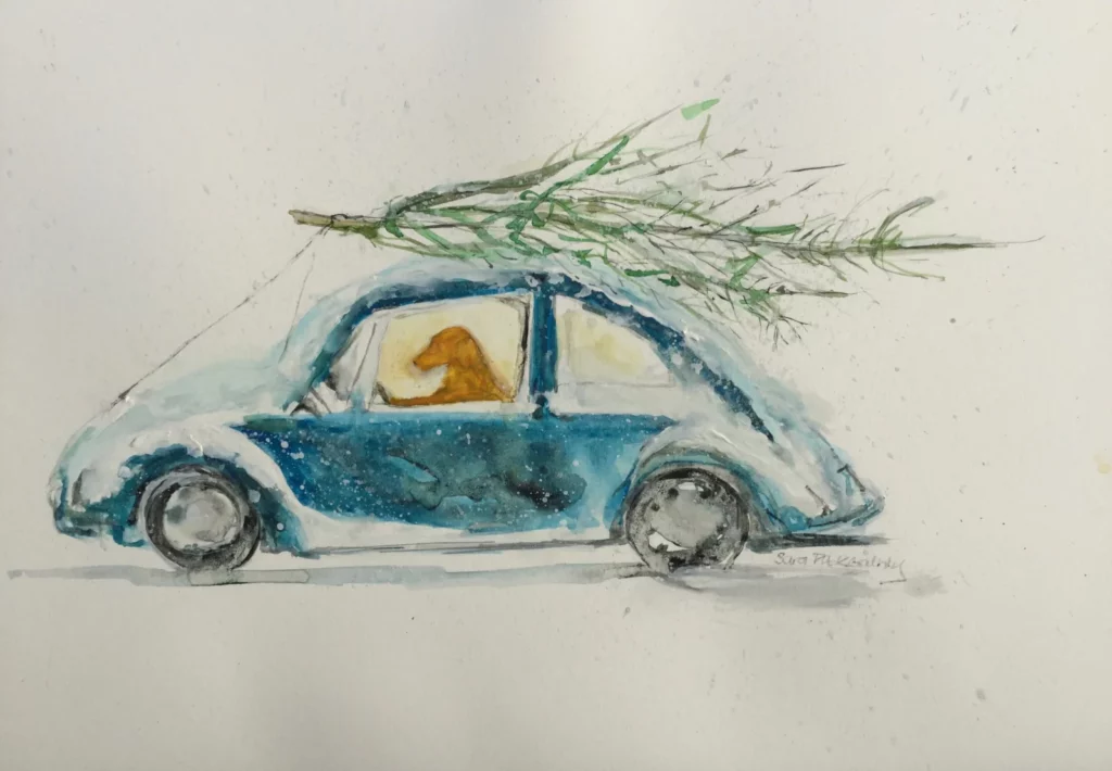 "Beep Beep" it's Christmas! (mixed media - Giclée prints available)