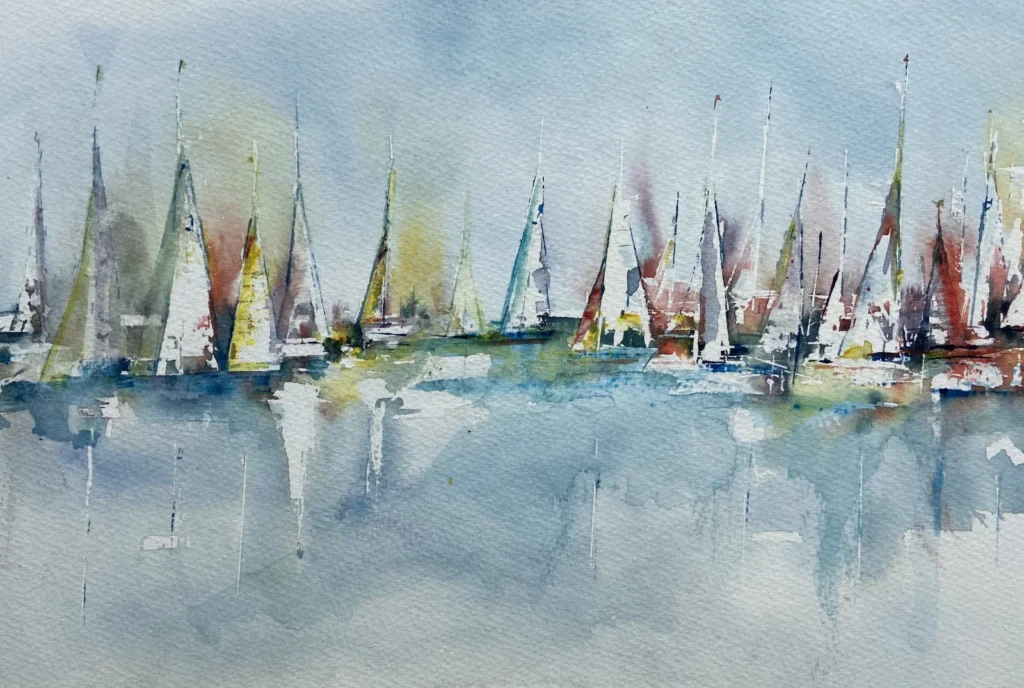 Colourful boats (watercolour – prints available)