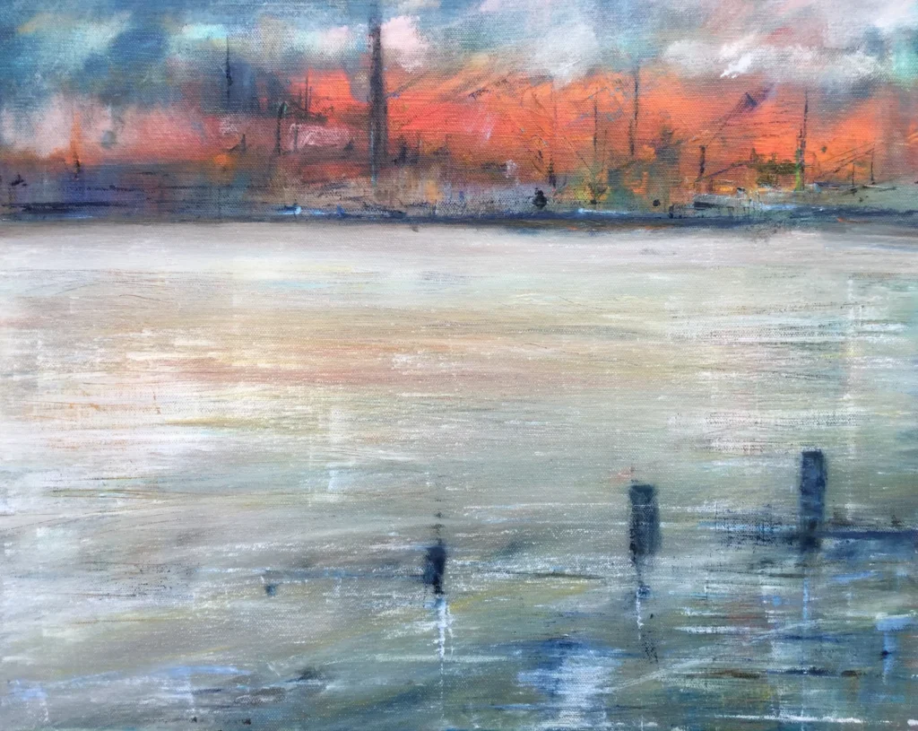 Sunset over Fawley (oil)